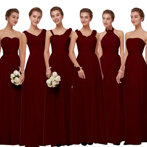 Beauty Emily Burgundy Chiffon Bridesmaid Dresses 2019 Long for Women Plus Size A-Line Sleeveless Wedding Party Prom Dresses